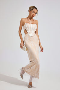 Eldritar Lace Off-Shoulder Maxi Dress In Apricot