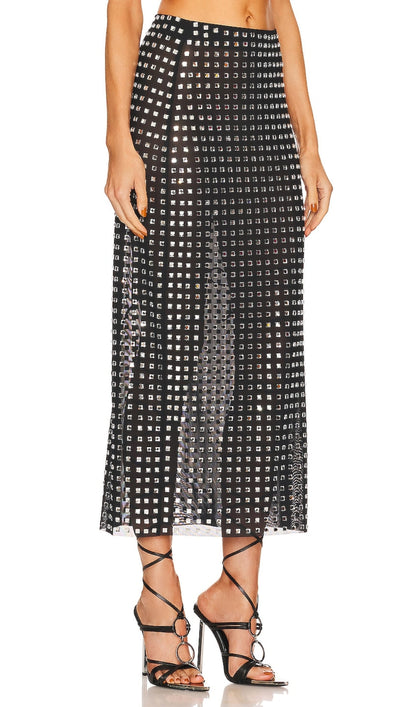 Gustine Embellished Split Mesh Skirt