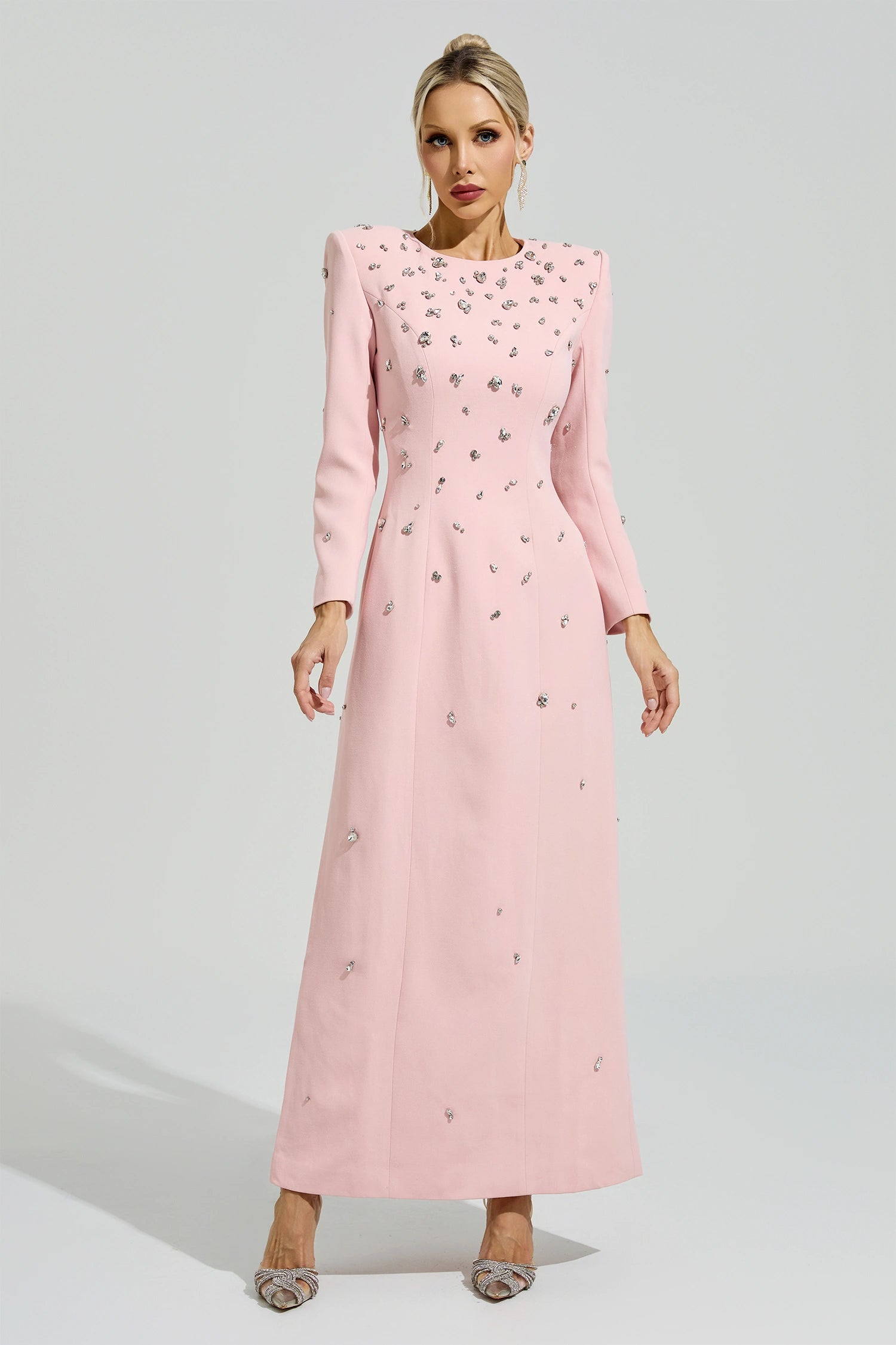 Bethel Pink Diamond Long Sleeve Maxi Dress