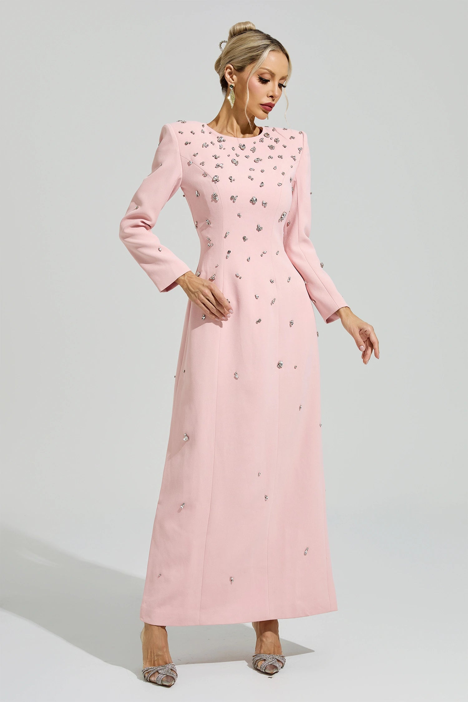 Bethel Pink Diamond Long Sleeve Maxi Dress