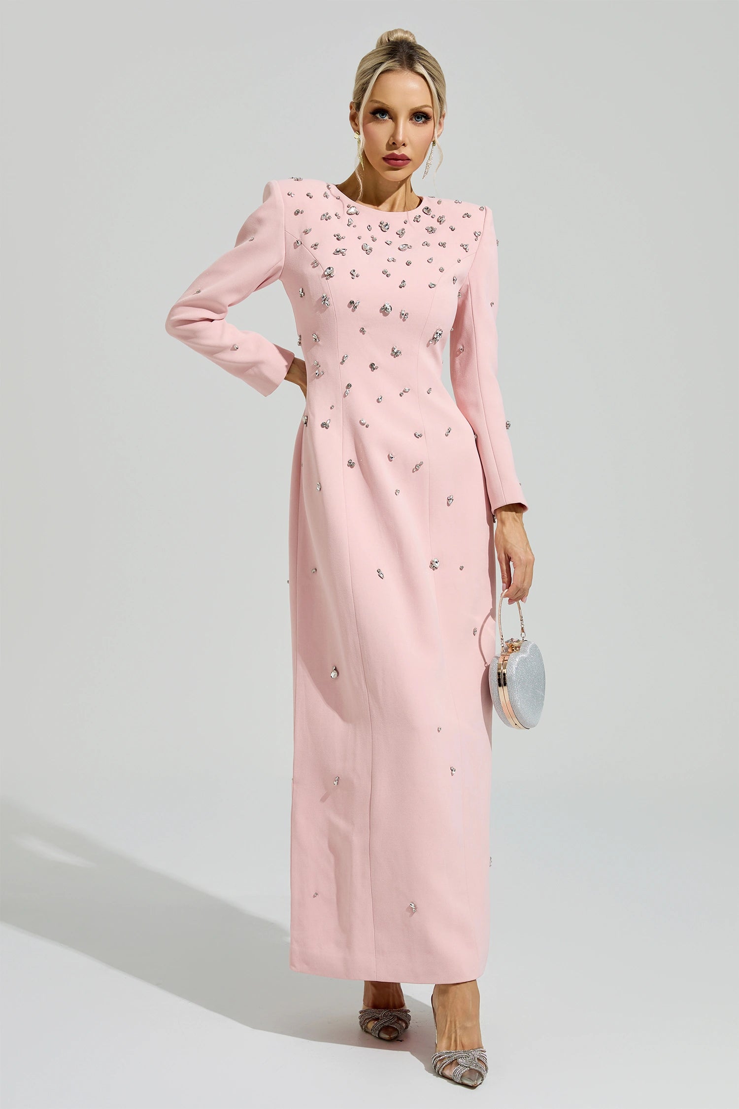 Bethel Pink Diamond Long Sleeve Maxi Dress