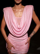 Aiattaua Draped Sparkly Mini Dress In Pink