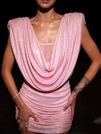 Aiattaua Draped Sparkly Mini Dress In Pink
