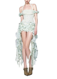 Chisato Halterneck Ruffled Draped Dress