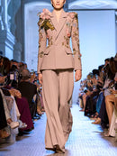 Gryxara Long Sleeve Sequin Floral Suit In Brown