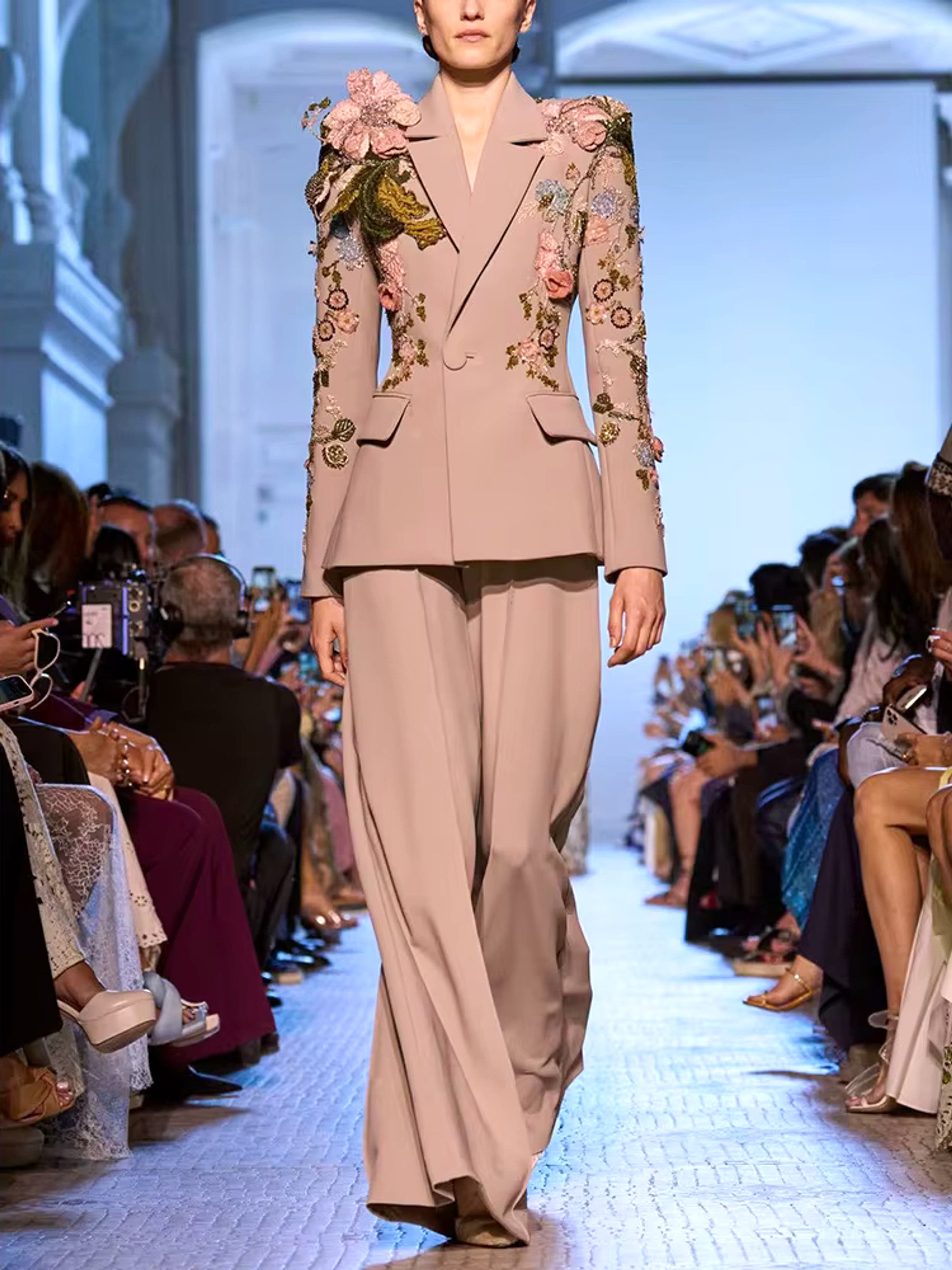 Gryxara Long Sleeve Sequin Floral Suit In Brown