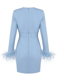 Zavryn Feather Long Sleeve Mini Dress