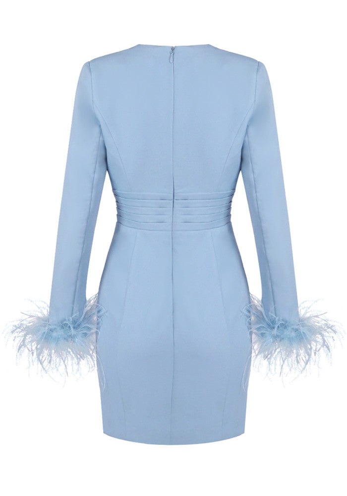 Zavryn Feather Long Sleeve Mini Dress