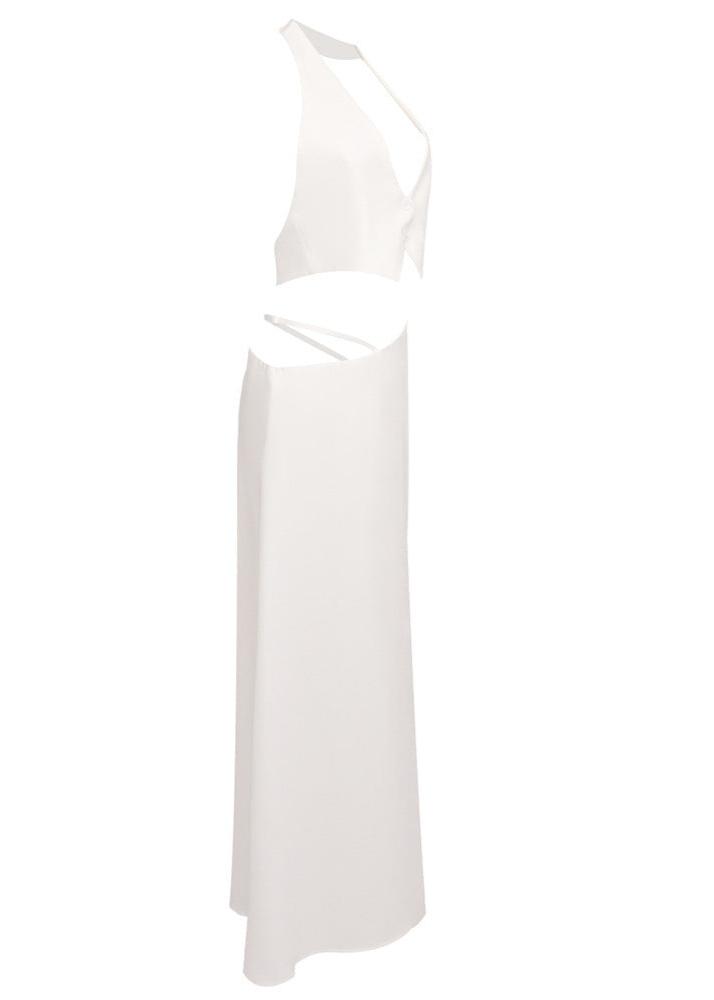 Susie Silk Crop Top Maxi Skirts 2 Pieces Sets In White