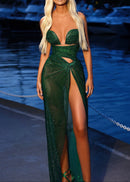 Jasiri Strapless Sparkly Maxi Dress In Green