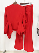 Nero Ruffled Blazer Pants Set In Red