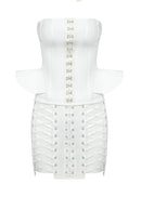 Oaldor Strapless Corset Lace Up Peplum Mini Dress