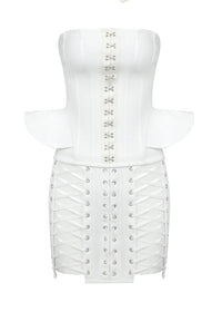 Oaldor Strapless Corset Lace Up Peplum Mini Dress