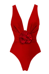 Eva Red Rose V-neck One Piece Swimwear