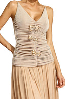 Feldrin Ruched Suspender Set In Beige