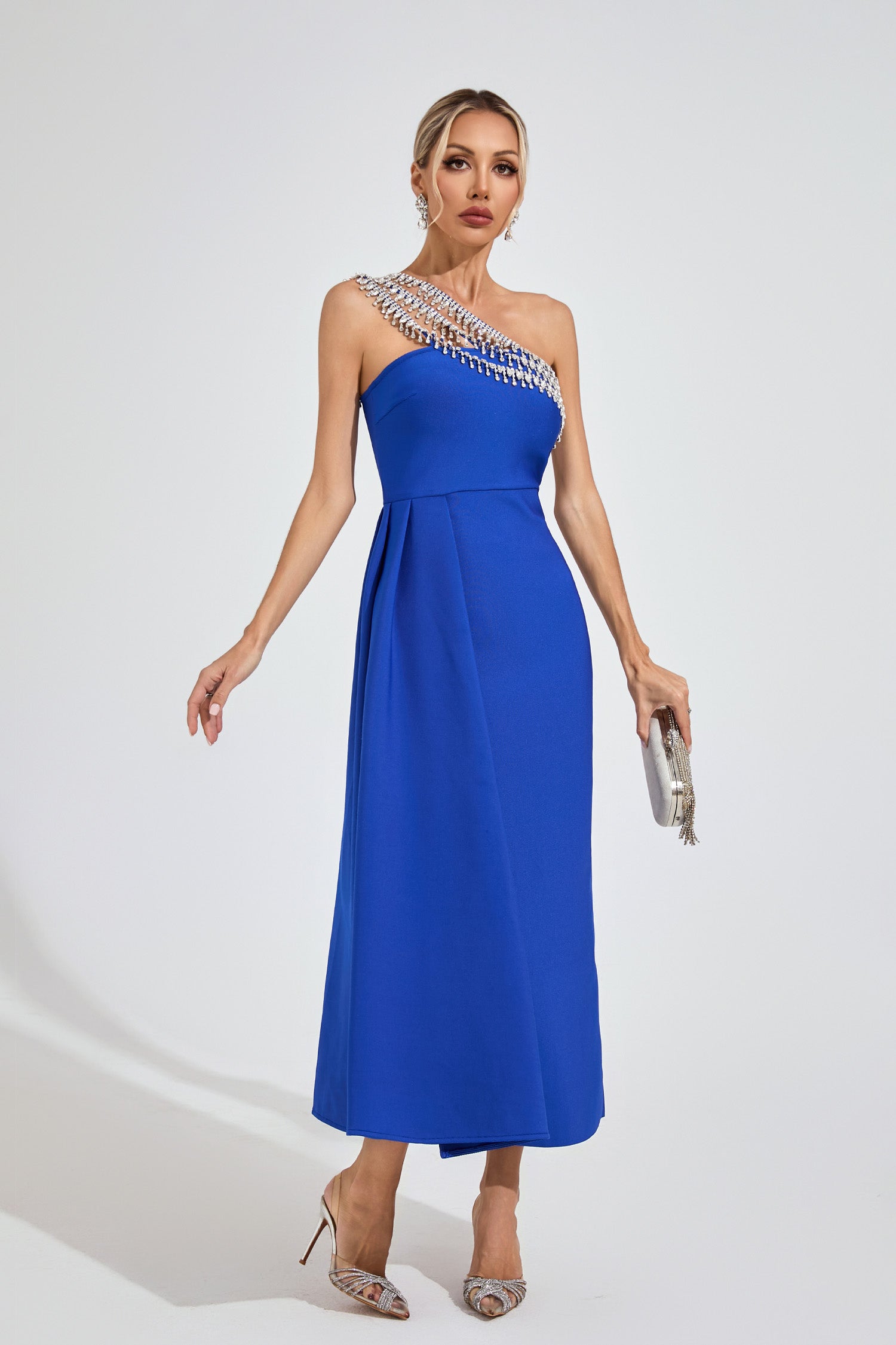 Evolia Strapless Diamond Maxi Dress In Blue