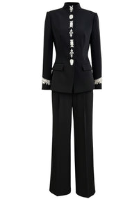 Gradia Long Sleeve Crystal Detail Suit In Black