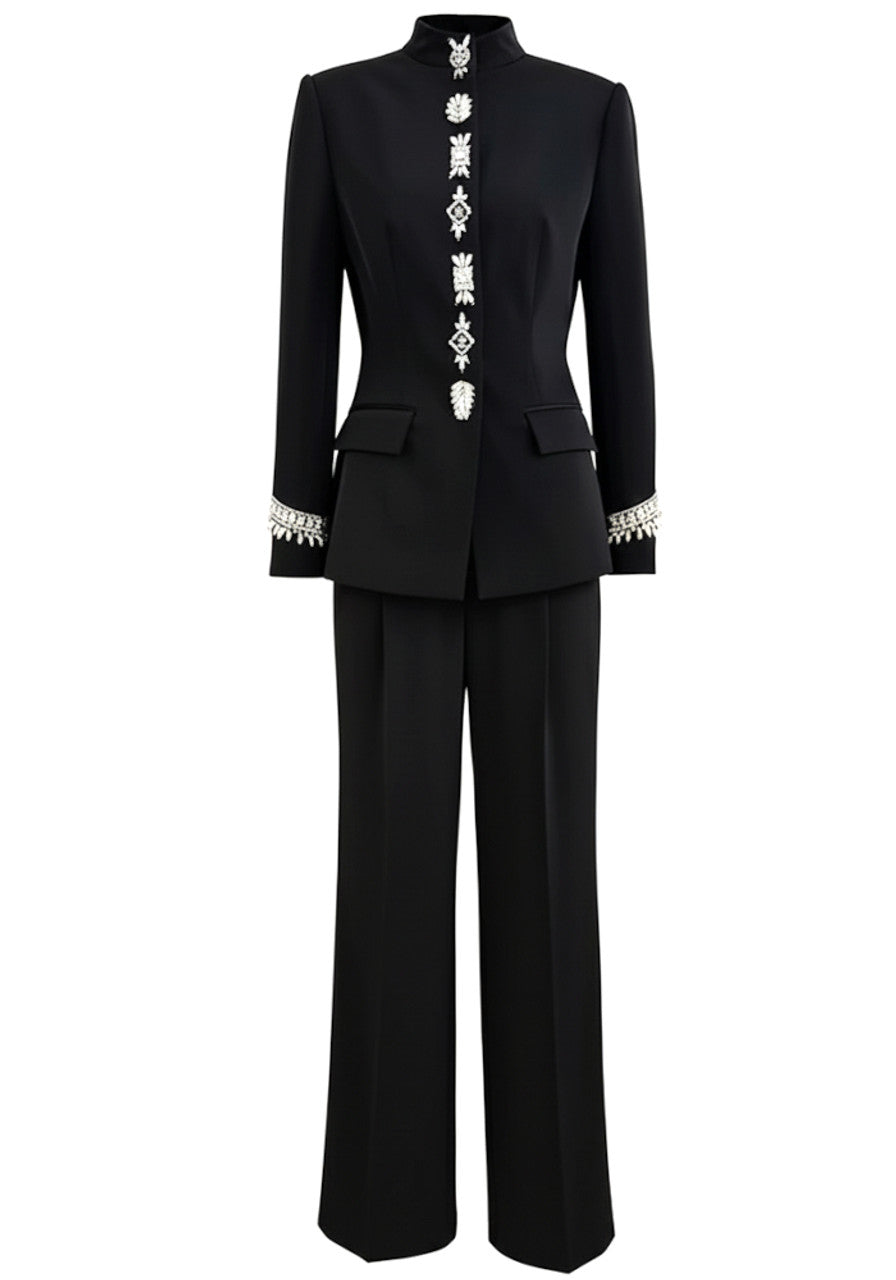 Gradia Long Sleeve Crystal Detail Suit In Black