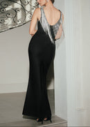 Helionar Tassel Back Detail Maxi Dress In Black