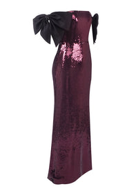 Ediva Bow Detail Bardot Sequin Maxi Dress In Brown