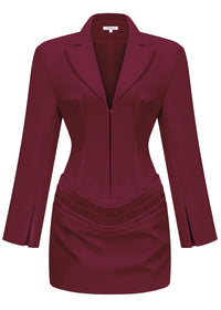 Aleksandra Burgundy Ruched Blazer Mini Dress