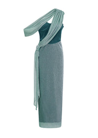 Piroska Ribbon-Design Corset Maxi Dress In Green