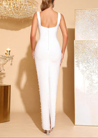 Baina Floral Detail Pearl Maxi Dress In White