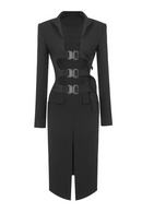 Rayen Button-Button Suit Skirt Two-Piece Set In Black