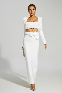 Dellis Flower Bandage Skirt Set In White