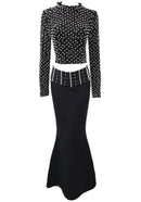 Reinier Long Sleeve Pearl Crystal Two Piece Maxi Dress In Black