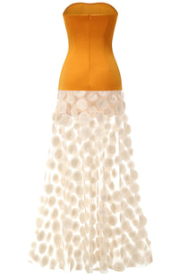 Benicio Strapless A Line Maxi Dress In Mustard Ivory