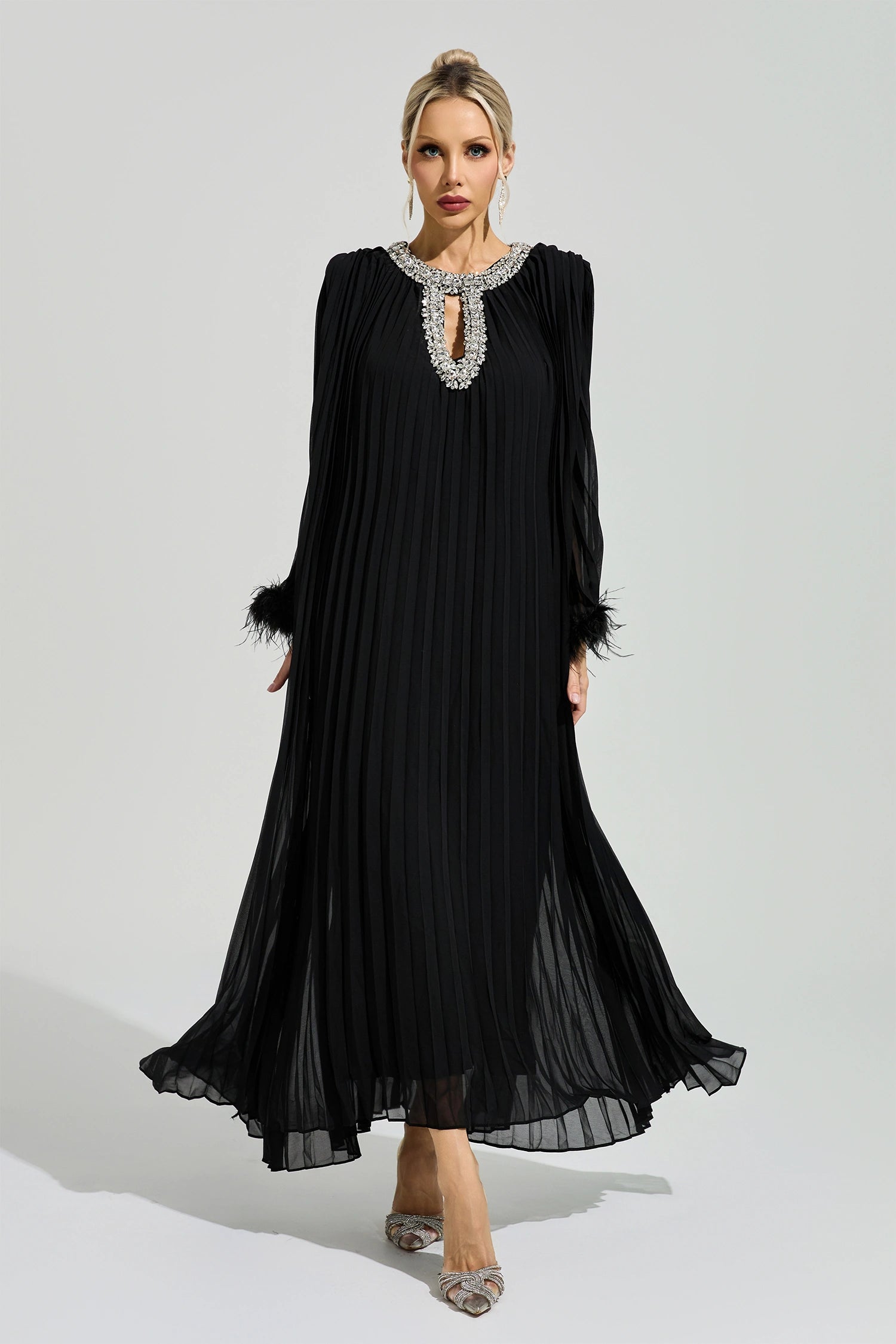 Joran Black Feather Maxi Dress