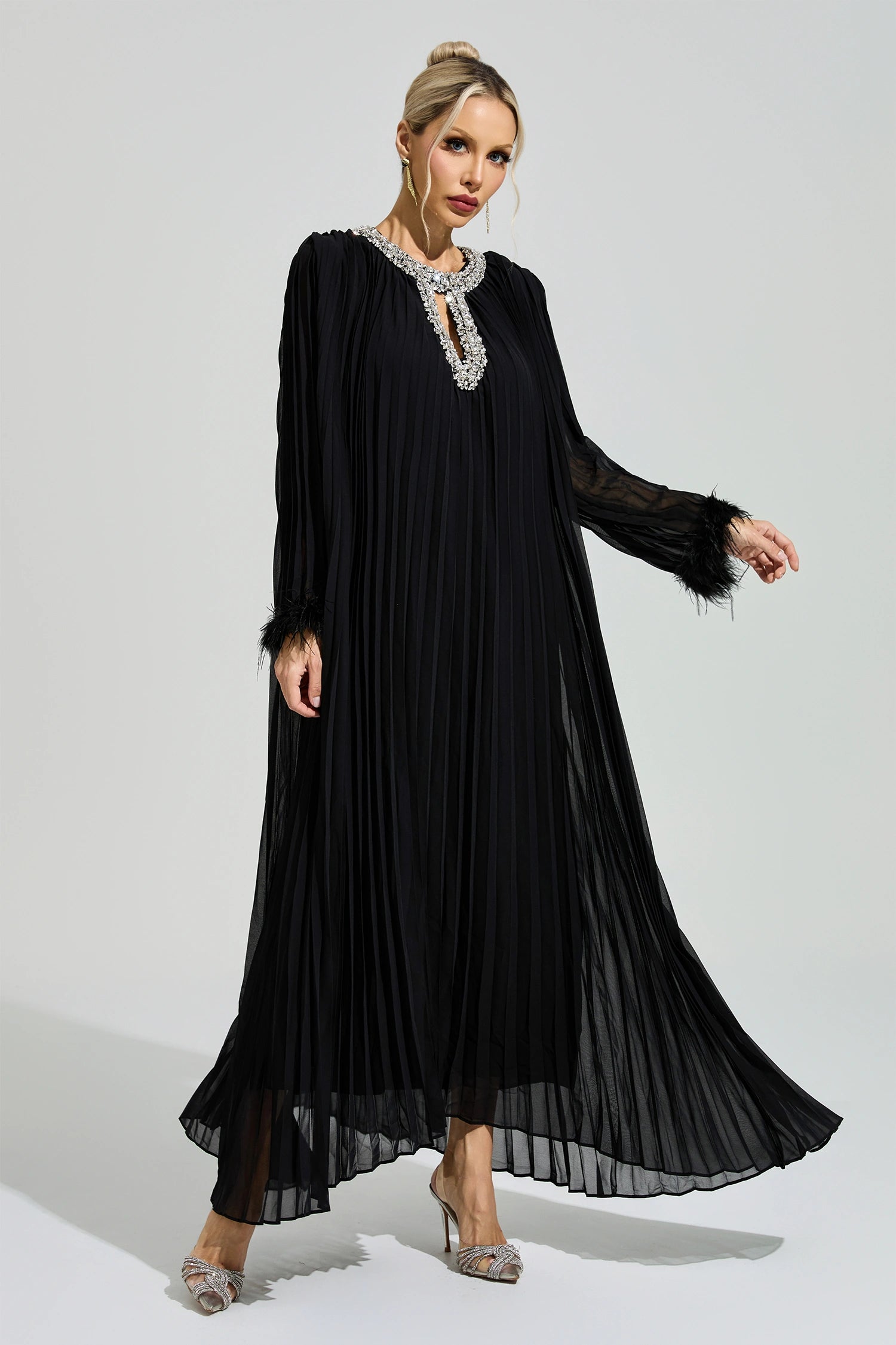 Joran Black Feather Maxi Dress