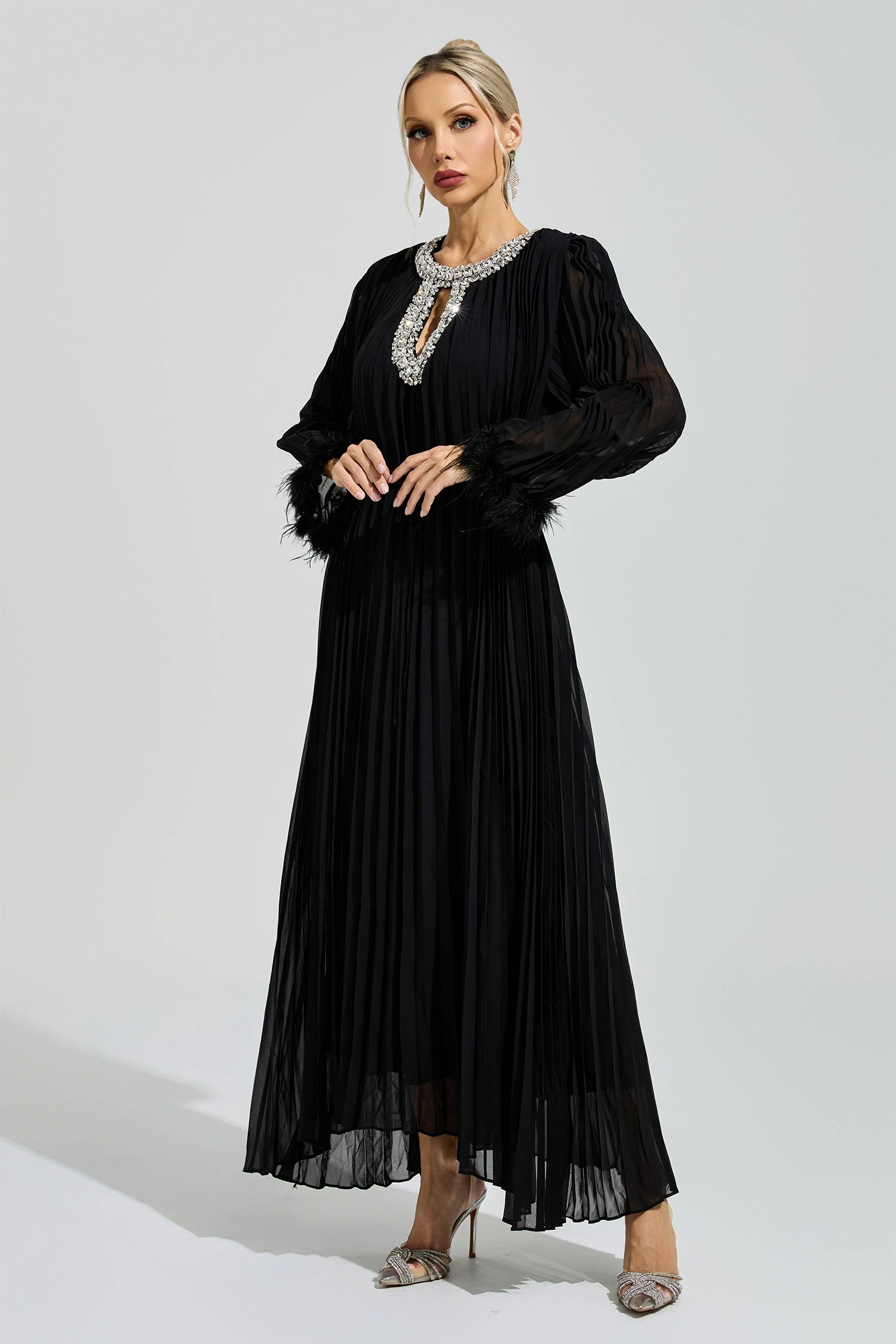 Joran Black Feather Maxi Dress