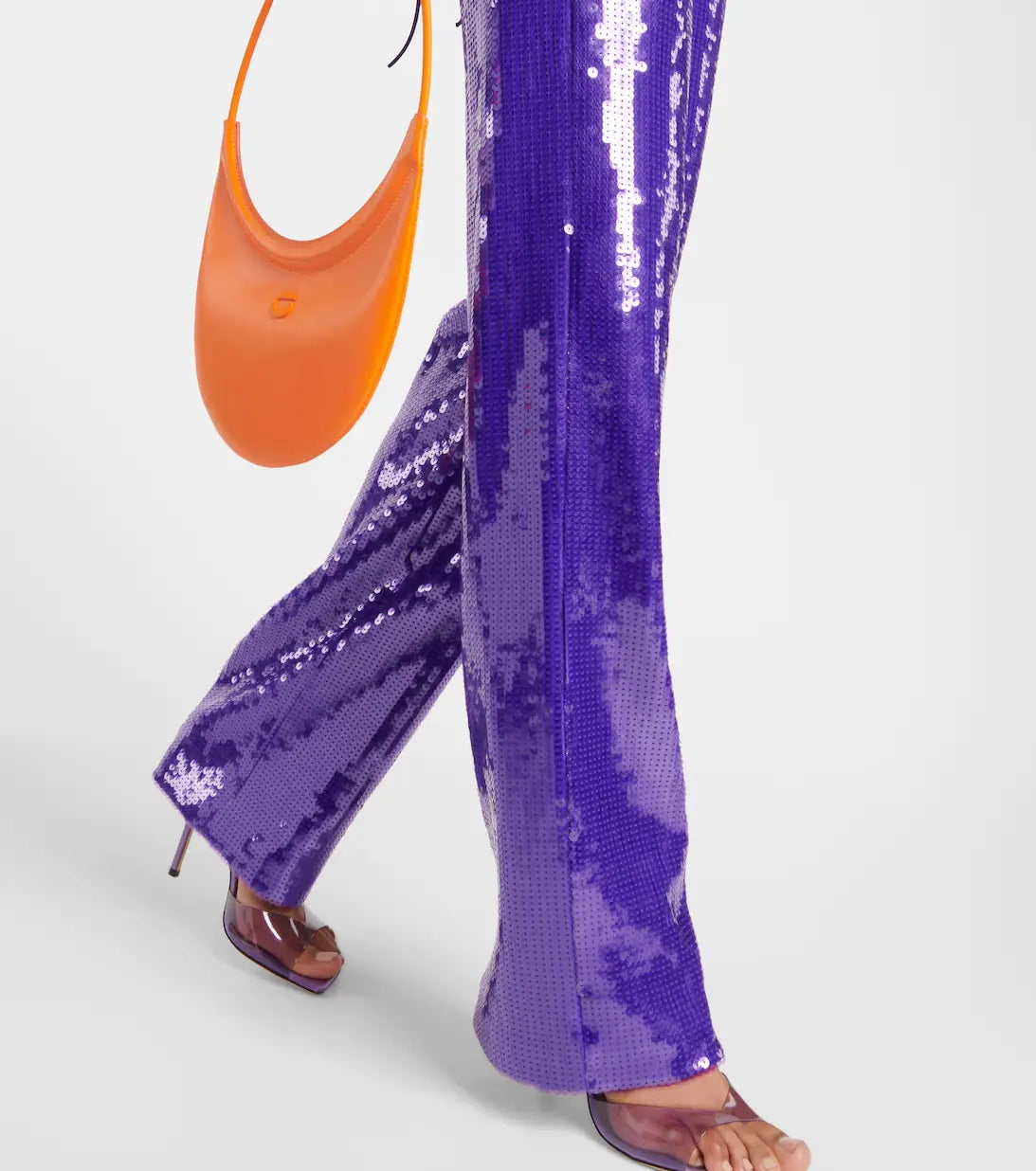 Juhan Orange Feather And Purple Sequined Trousers Two-Piece Set