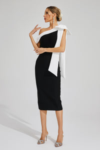 Ryxalia Bow One Shoulder Bandage Dress In Black