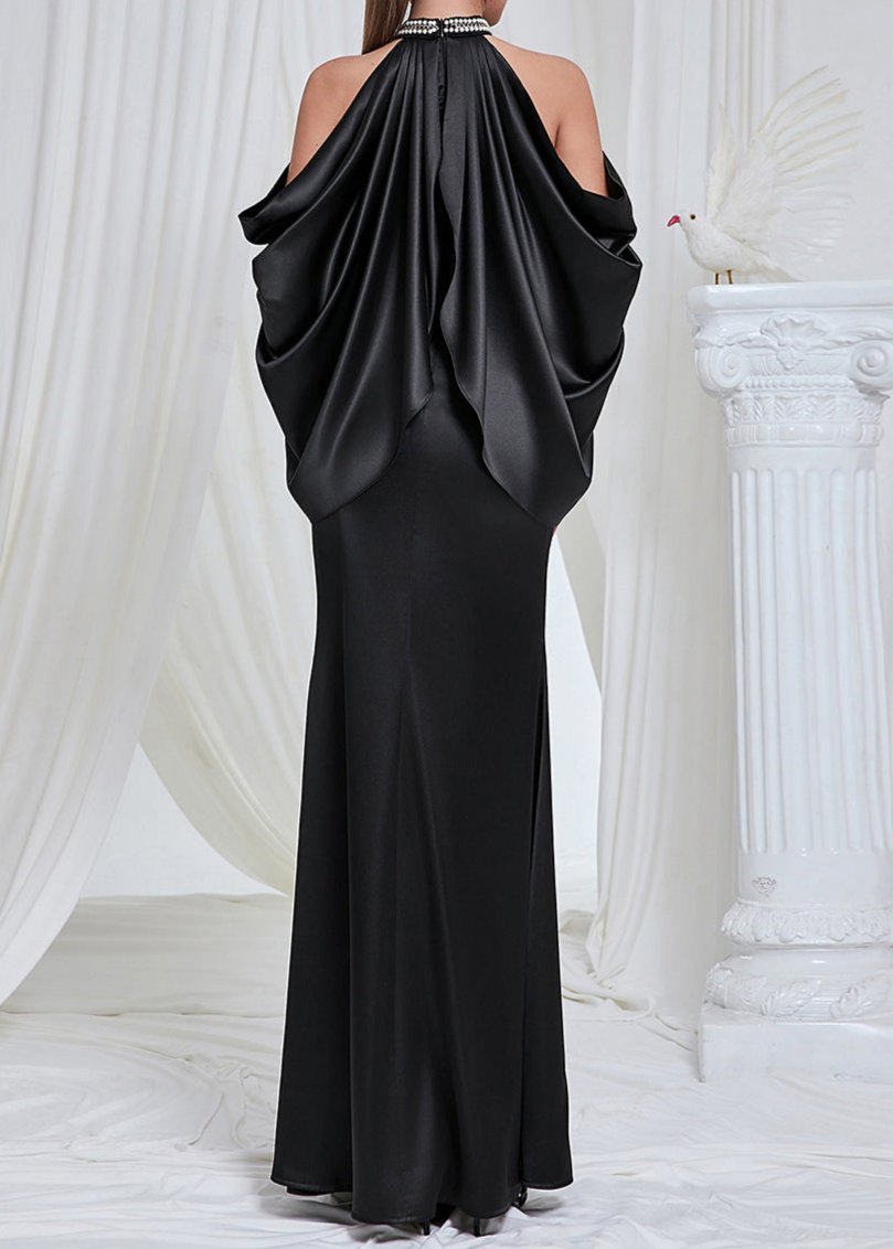 Jacobi Off-Shoulder Crystal Halter Maxi Dress In Black