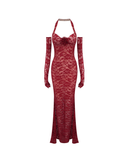 Denali Lace Mesh Maxi Dress In Wine Red