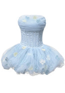 Alviva Strapless Floral Corset Bubble Mini Dress In Blue