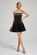 Zylar Crystal Strapless A Line Mini Dress In Black