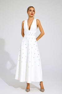 Dakari Crystal Embellished A Line Midi Dress In White