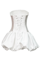 Poseidon Strapless Floral Lace Corset Puff Mini Dress In White