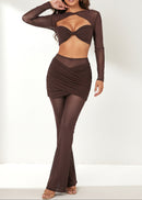Monroe Long Sleeve Draped Two Piece Jumpsuit In Brown