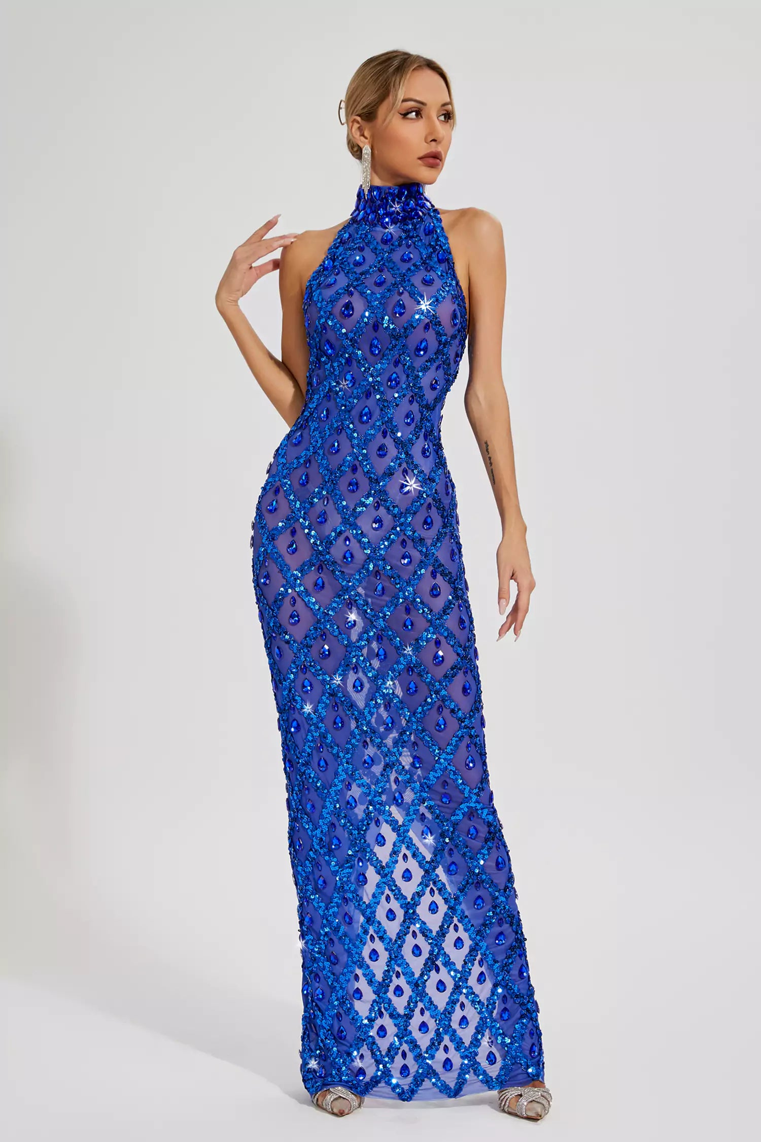Cate Blue Diamond Maxi Dress