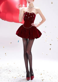 Altilde Strapless Sparkly Corset Bubble Velvet Mini Dress