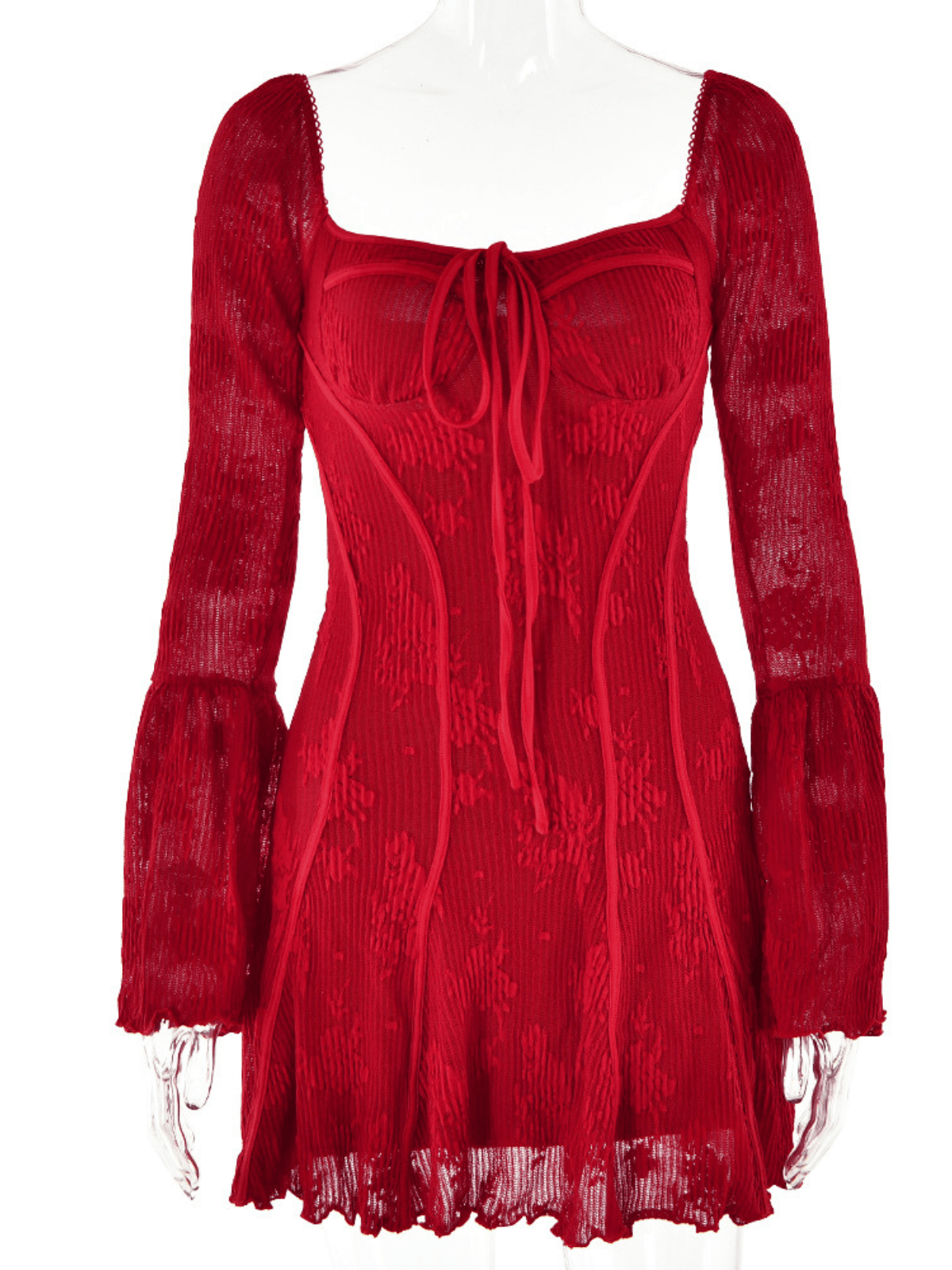 Laguna Square Neck Floral Mini Dress In Red