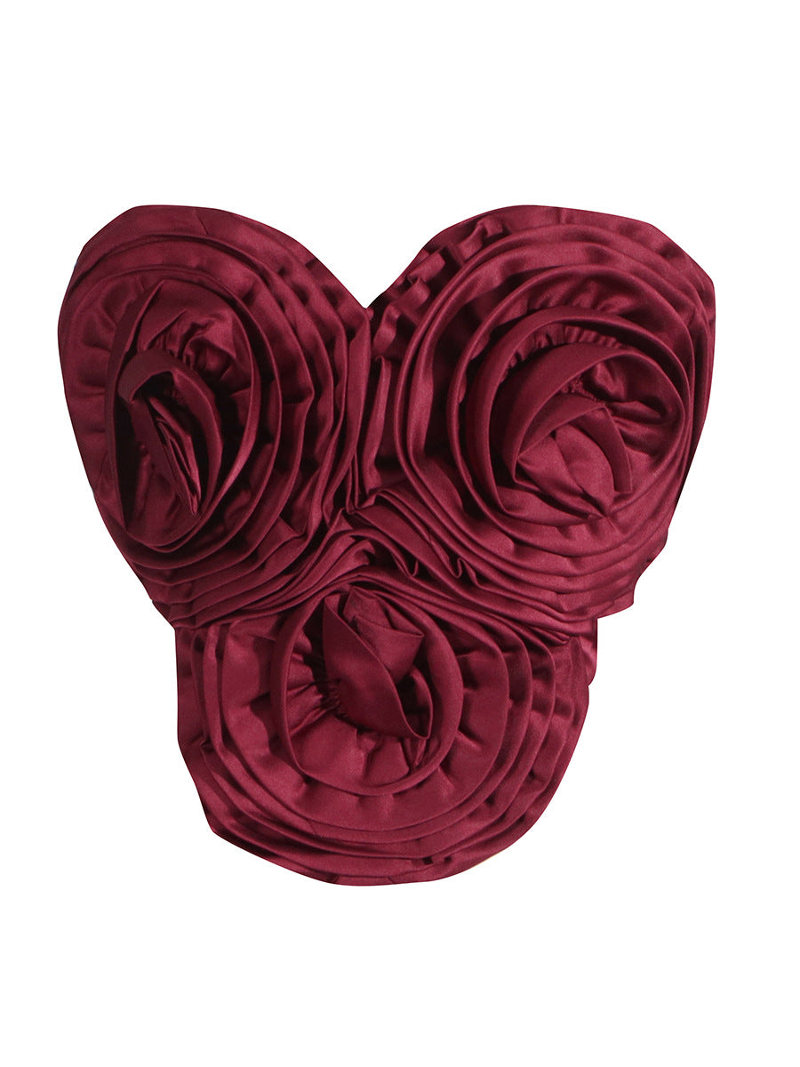 Caitlin 3D Flower Top In Red
