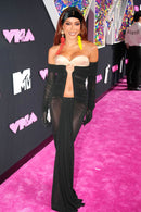 Gloria Long Sleeve Bustier Ruched Mesh Maxi Dress In Black