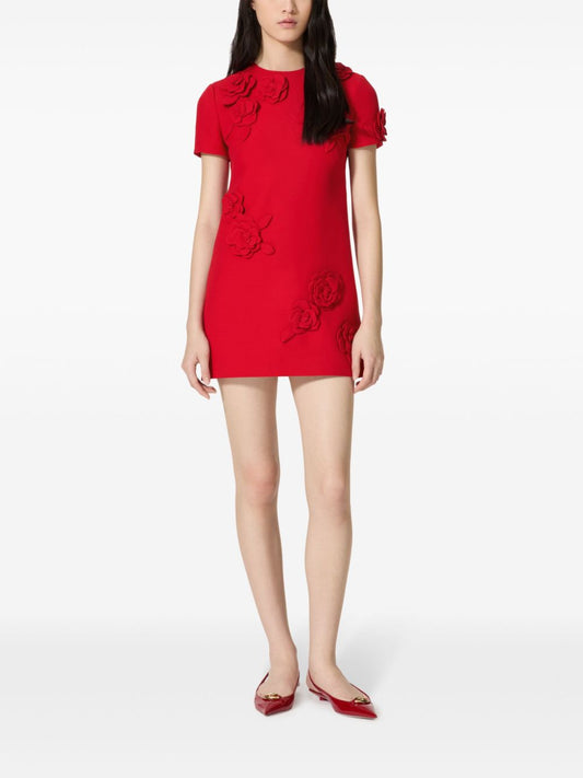 Rylea Embroidered Crepe Couture Mini Dress In Red