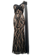 Joviana One Shoulder Sequin Maxi Dress In Black Gold